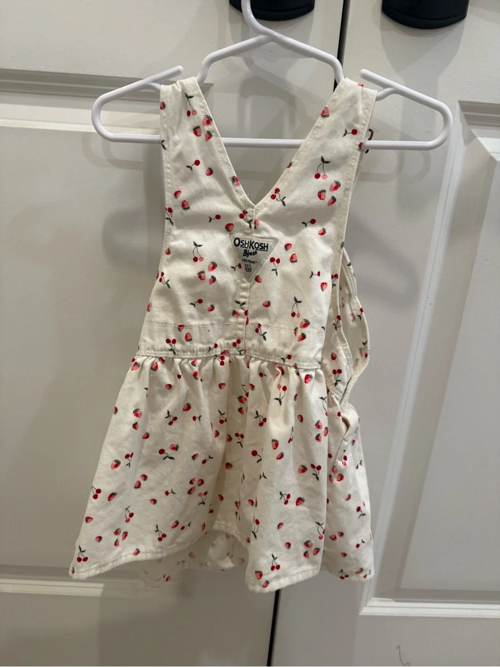 Carter's Cream Overall Dress with Red Cherry Print